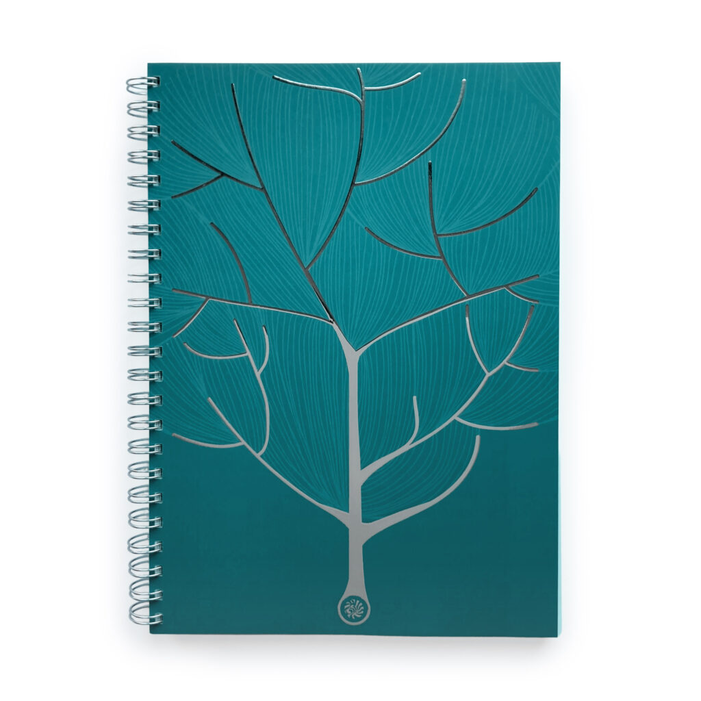 Carnet de rapport de généalogie relié par spirales métalliques avec couverture soft touch et dorure argent